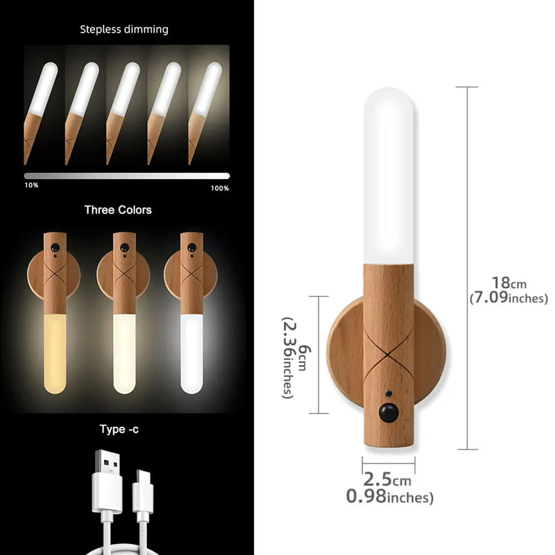 Lampe de Bureau en Bois LED USB Sans Fil - Style Naturel