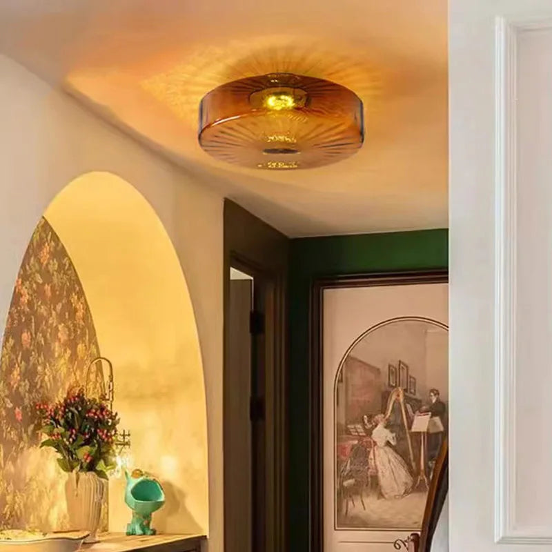 plafonnier led rond en verre ondulé rétro décoratif d'intérieur - vue 3 sur 9