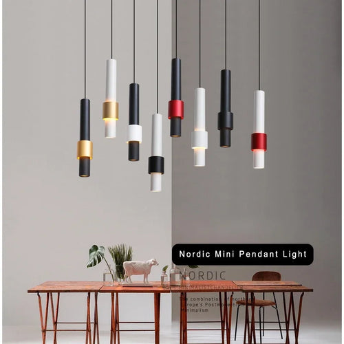 Lamp Modern LED Pendant Light Fixtures, 1-Light Adjustable Cylindrical Ceiling Hanging Light, Black And White Finish Mini Penda - vue 6 sur 14