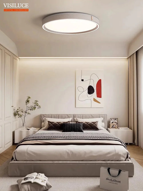 plafonnier led moderne en cuir avec télécommande lumière changeante - vue 4 sur 6
