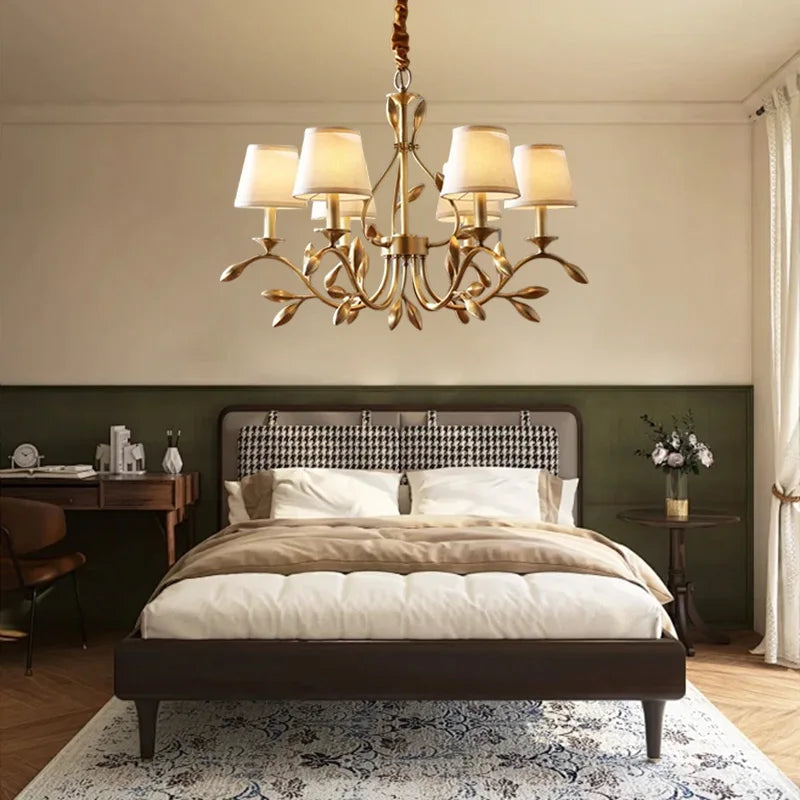 lustre rétro américain en or cuivre avec nuances fleur led