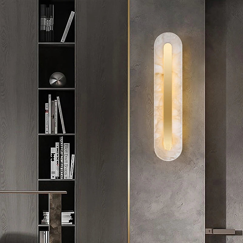 applique murale minimaliste en marbre ovale carré tout en cuivre - vue 3 sur 8