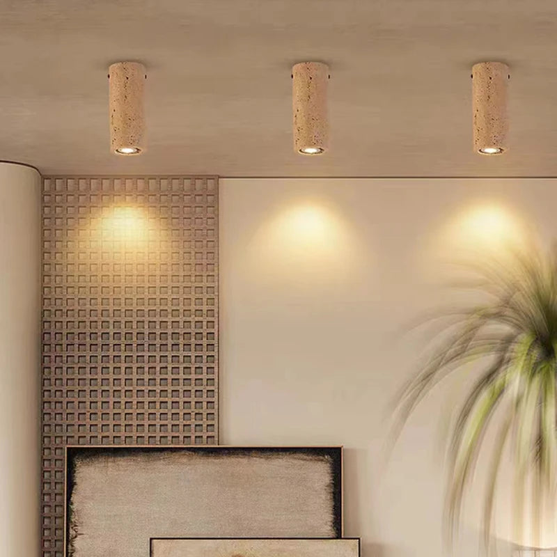 plafonnier cylindrique en pierre naturelle pour éclairage décoratif - vue 2 sur 8