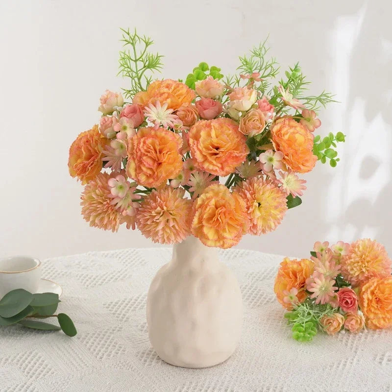 bouquet de roses et œillets en soie décoration florale festive - vue 6 sur 11