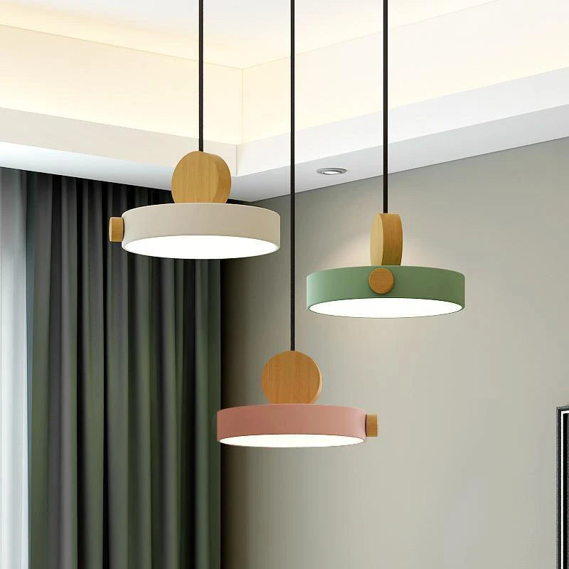 suspension led nordique minimaliste en bois macaron décoratif intérieur