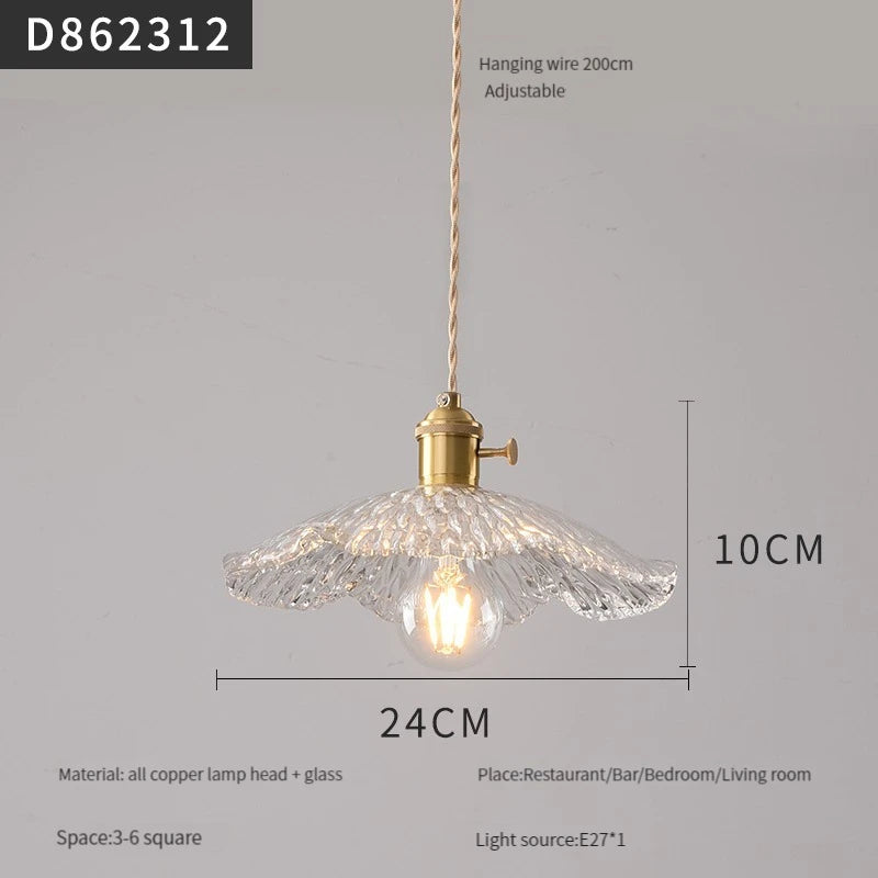 suspension moderne en laiton avec abat-jour rustique en verre de noyer - vue 26 sur 30