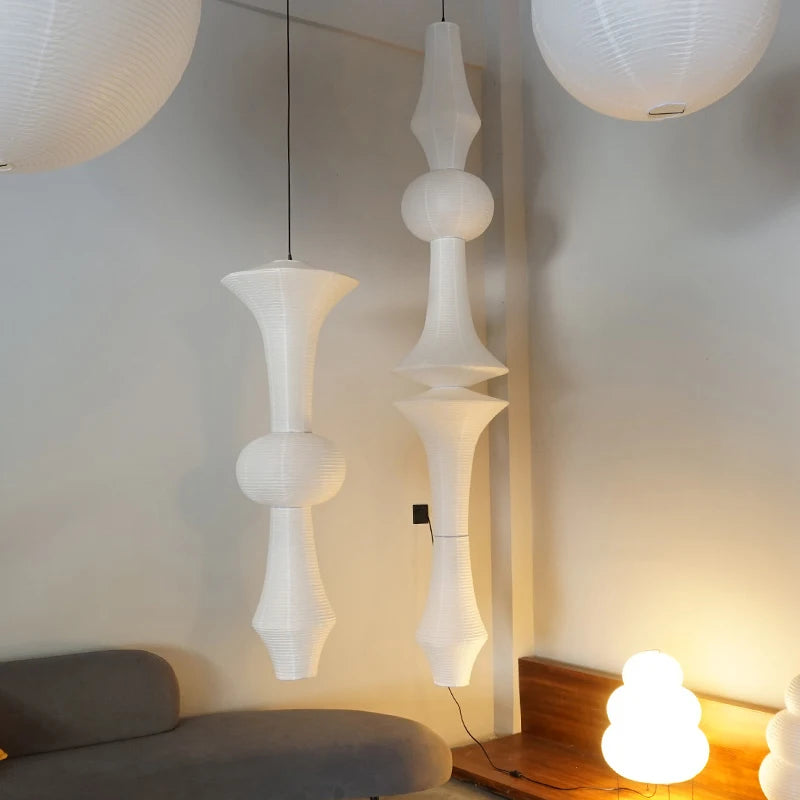 Nordique Wabi Sabi vent papier de riz suspension LED lumières salon chambre coin lustre Duplex Loft décor à la maison lampe de chevet