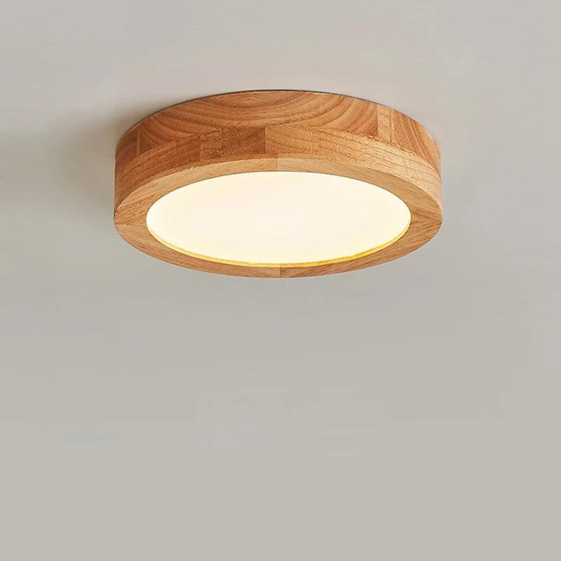 plafonnier led rond simple en bois décor nordique lampen