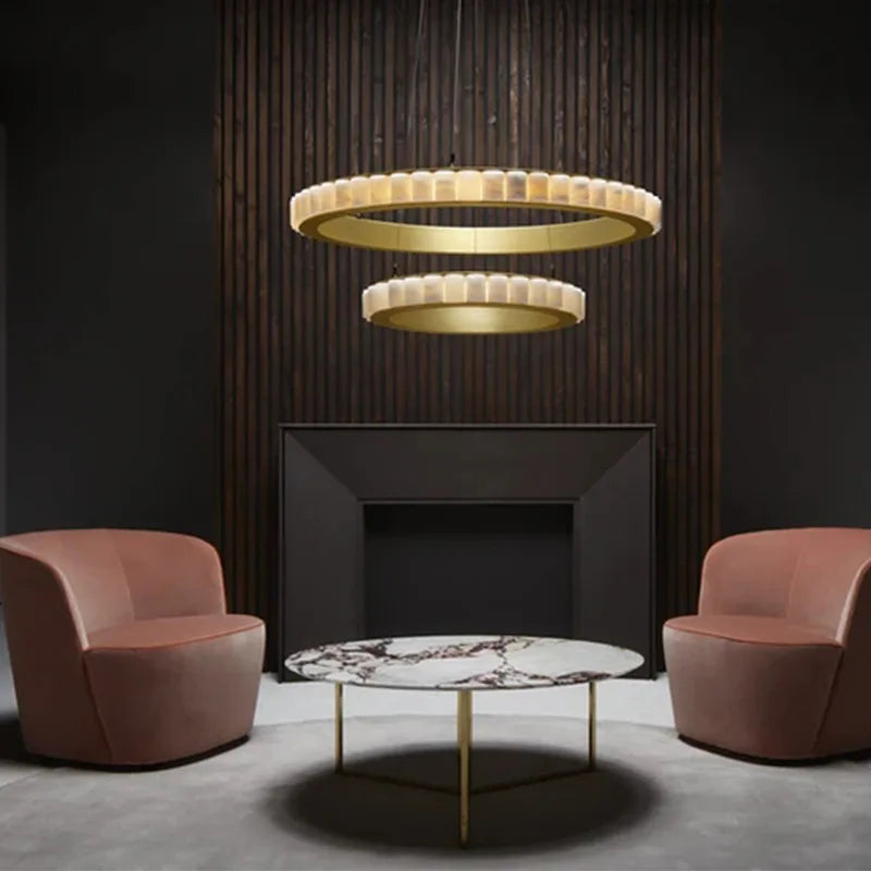 Lustre design anneaux LED postmoderne marbre or noir rond design pour salle à manger - vue 4 sur 16