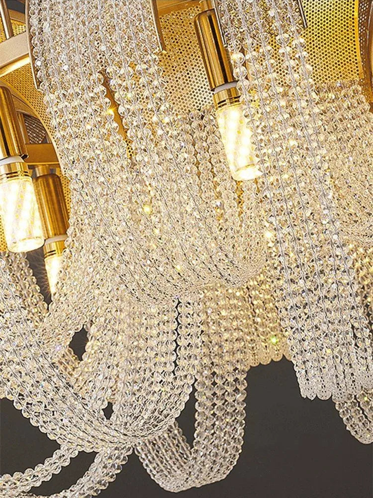 lustre nordique moderne en cristal avec led et glands - vue 2 sur 14