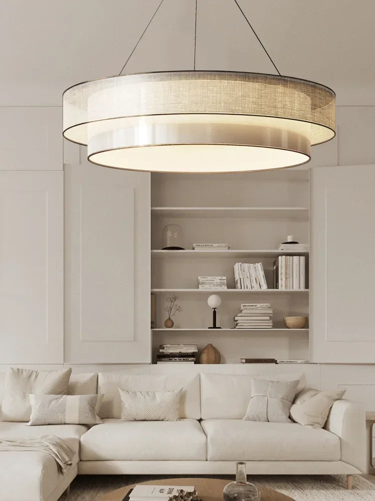 lustre circulaire style chinois zen avec tissu luminaire ingénierie