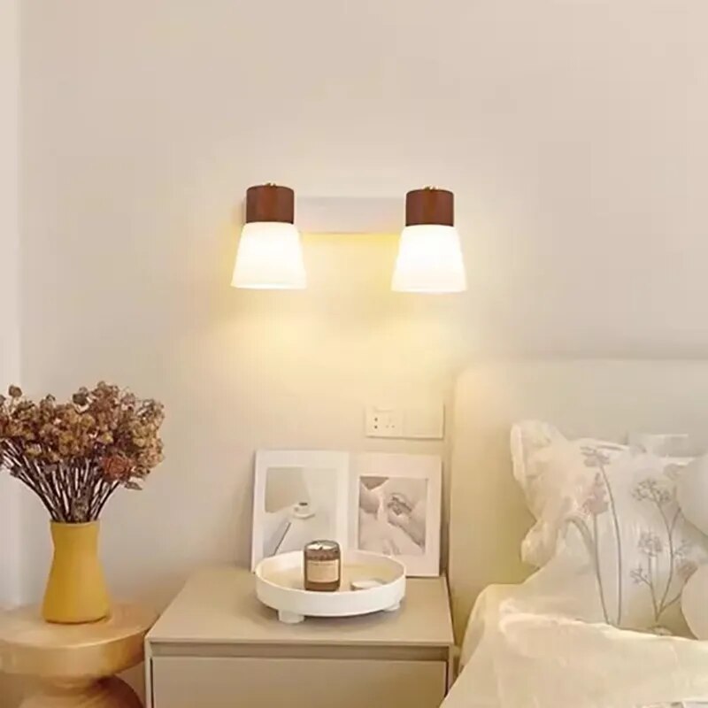 applique led double tête bois verre maison décor luminaire - vue 3 sur 10