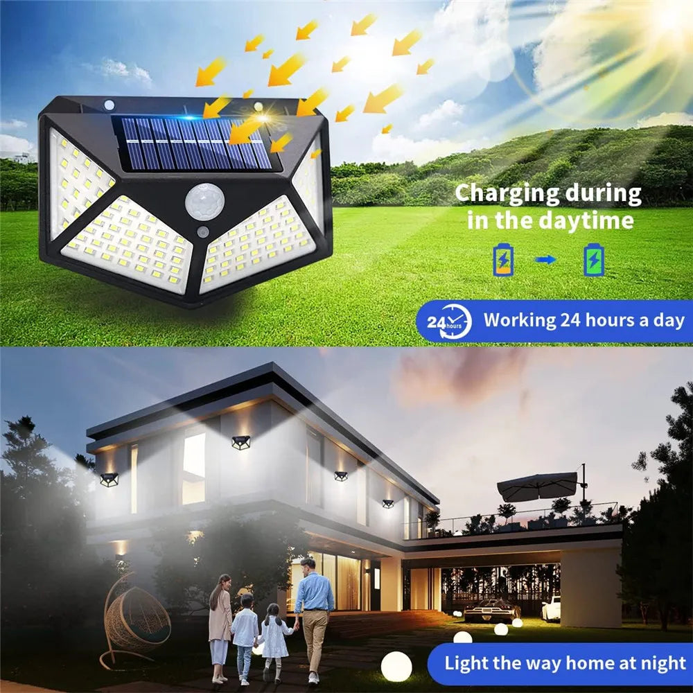 applique solaire extérieure étanche avec capteur de mouvement 100 led - vue 5 sur 8
