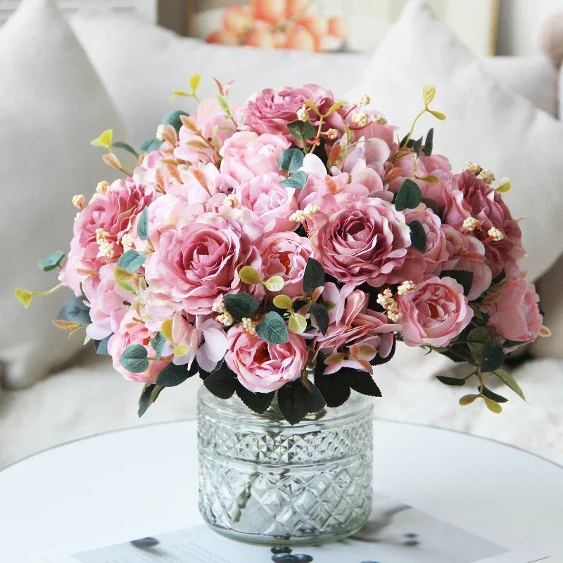 bouquet de pivoines roses en soie pour décoration intérieure - vue 6 sur 12