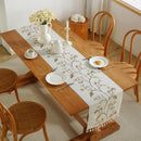 Chemin de table brodé plantes bohème pompons coton