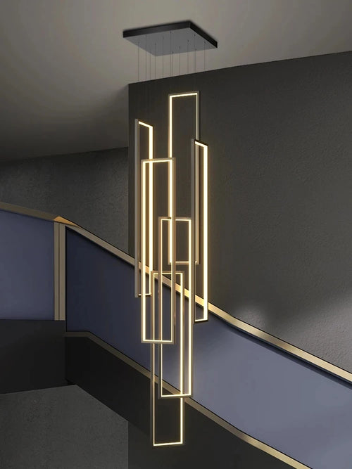Grand lustre Or noir LED maison intérieur salon escalier Hall rectangulaire - vue 4 sur 15