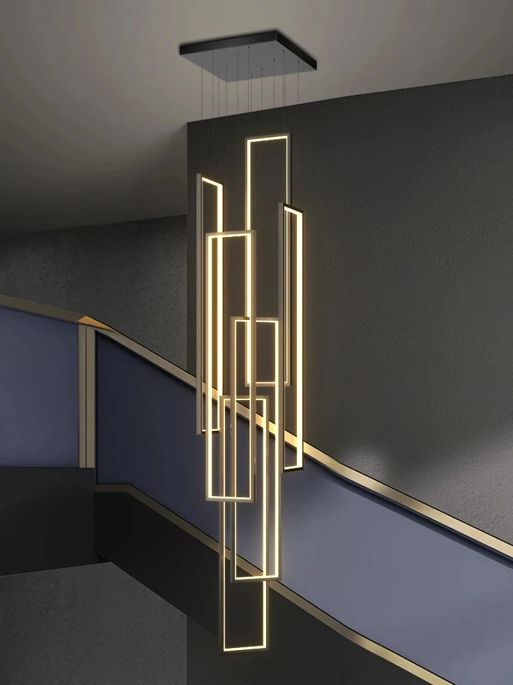 Grand lustre Or noir LED maison intérieur salon escalier Hall rectangulaire