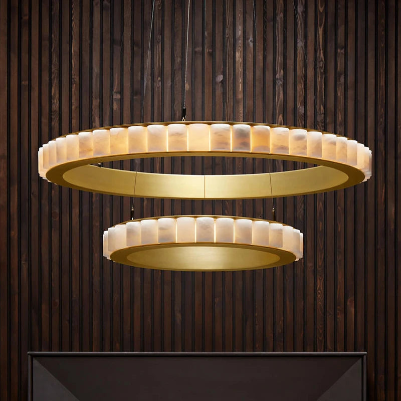 Lustre design anneaux LED postmoderne marbre or noir rond design pour salle à manger