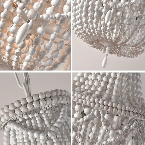 French Style Retro Pendant Lights For Living Room  Bedroom Children'S Room Princess White Wood Bead Decorative Indoor Lighting - vue 5 sur 9