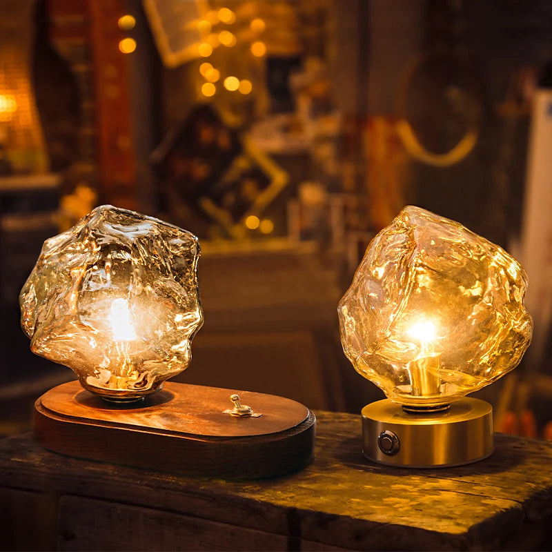 Lava Ice Cube Walnut Glass Bedside Chandelier, Lava Glass Table Lamp for Hallway Entry Bedroom Living Room Lighting  Home Light - vue 2 sur 17