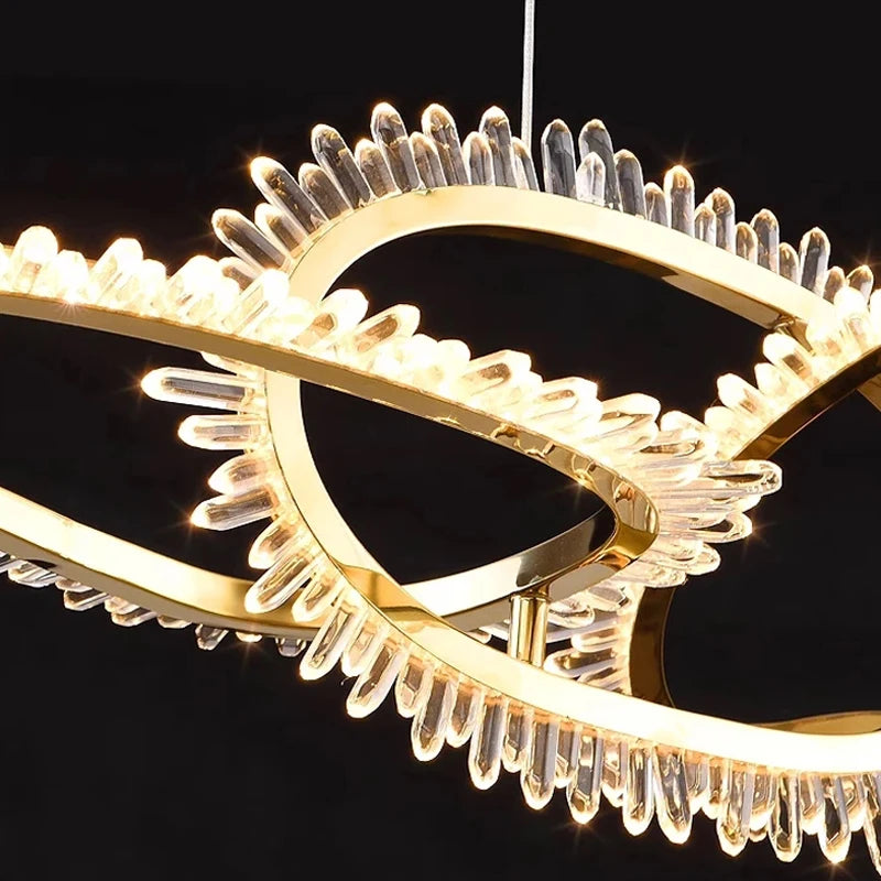 lustre de luxe en cristal avec anneaux led modernes