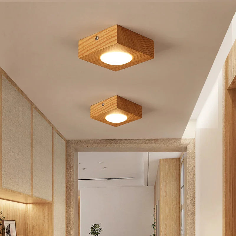 Plafonnier LED carré en bois et acrylique