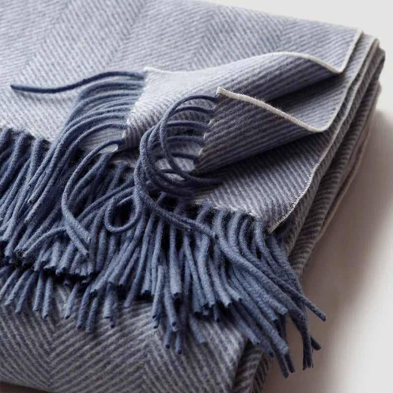 plaid laine douce rayures twill pompons voyage maison