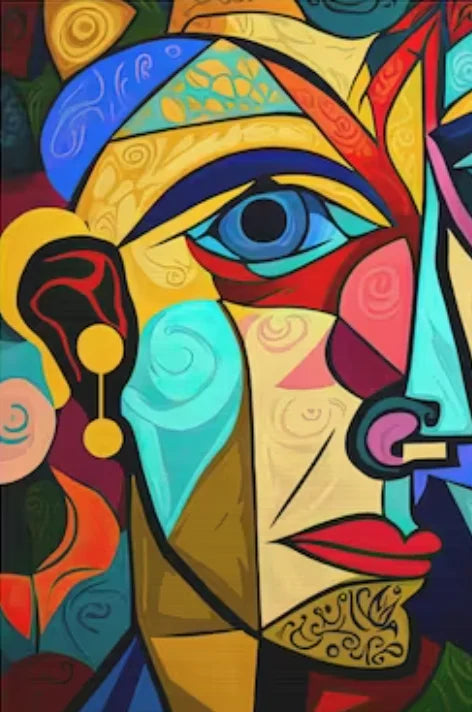 peinture abstraite cubiste style picasso tête de personnage décoration murale