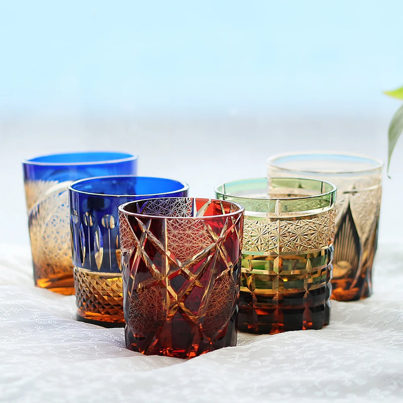 verre whisky japonais edo kiriko gravé motif géométrique
