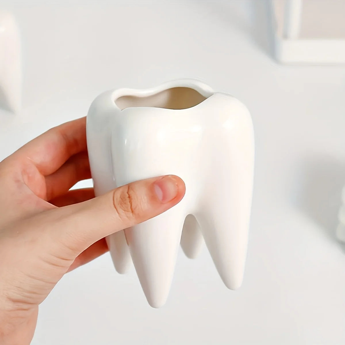 porte-brosse à dents en céramique en forme de dent créative et décorative - vue 4 sur 7