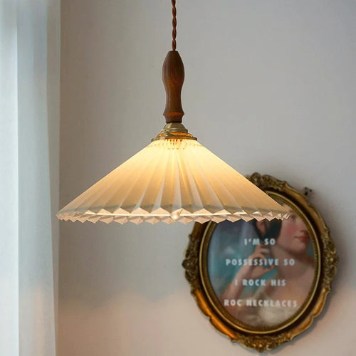 lustre plissé rétro japonais en noyer nordique pour intérieur - vue 2 sur 14