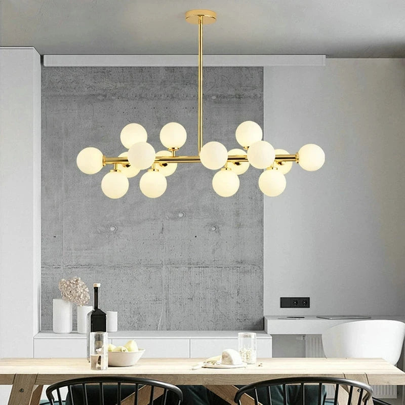 Nordique LED ronde lustre boule de verre or noir suspension lampe restaurant cuisine salon anneau décor à la maison luminaires