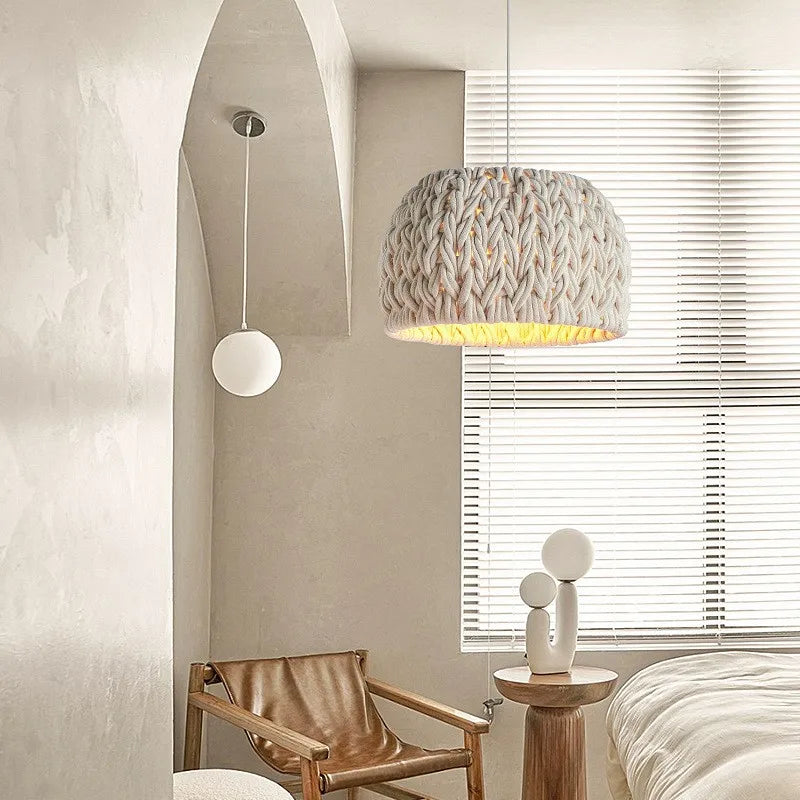 Nordique Wabi Sabi E27 suspension LED lumières tricoté corde minimalisme suspension lampe Lustre suspension lampe salle à manger luminaires - vue 4 sur 7
