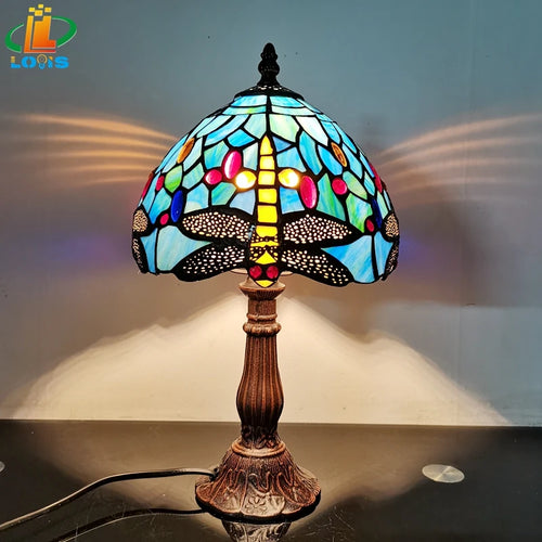 lampe de chevet libellule bleue style européen décoration antique - vue 9 sur 8