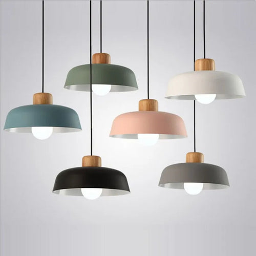 Suspension LED design nordique bois abat-jour aluminium décorative