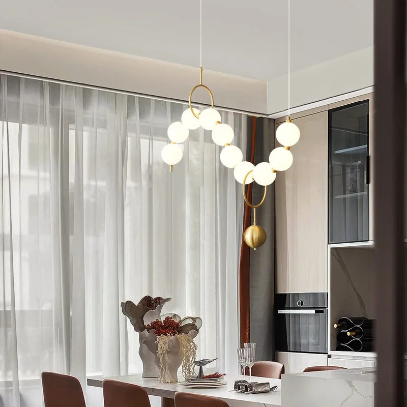 French Luxury Copper Pendant Lamps for Bedroom Living Room Kitchen Table Lighting Acrylic Round Bubble Ceiling Hanging Light - vue 5 sur 16