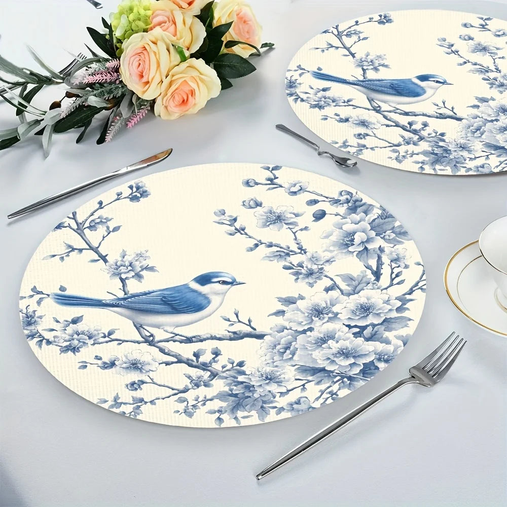 set de table motifs fleurs oiseaux style chinois