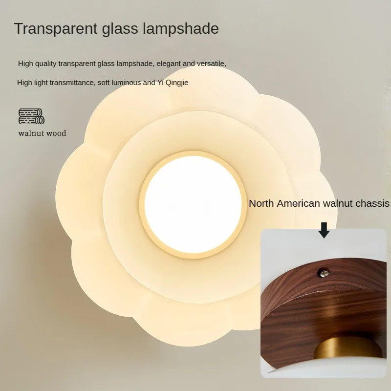 plafonnier vintage simple en verre et noyer pour éclairage domestique - vue 5 sur 11
