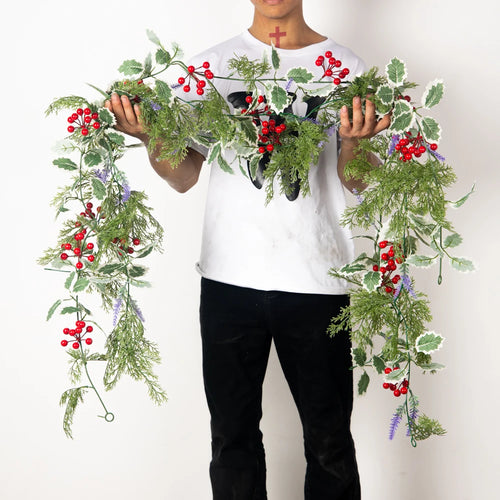 plantes artificielles pour décoration de Noël guirlande suspendue festive - vue 2 sur 6