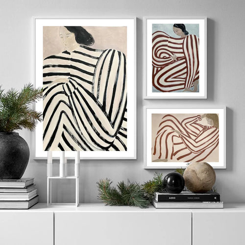 pyjama rayé femme art mural géométrie rétro décoration moderne - vue 4 sur 7