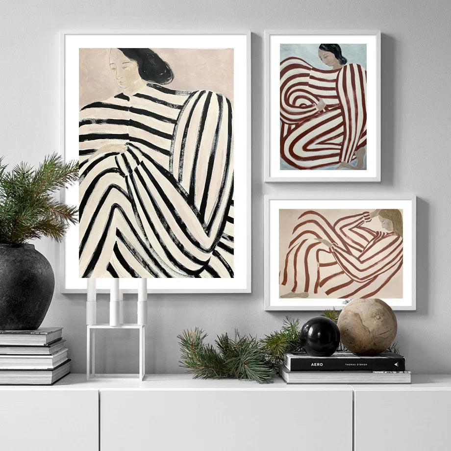 pyjama rayé femme géométrie feuille art mural rétro moderne - vue 4 sur 7