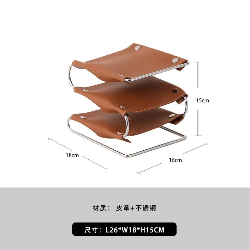 support de rangement multifonction en cuir et acier inoxydable
