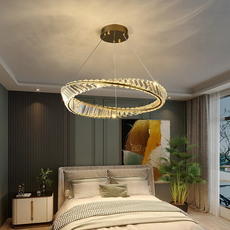 suspension moderne en aluminium et cristal led - vue 4 sur 14