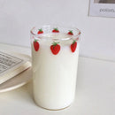Gobelet verre paille motif fraise resistant chaleur 300ml