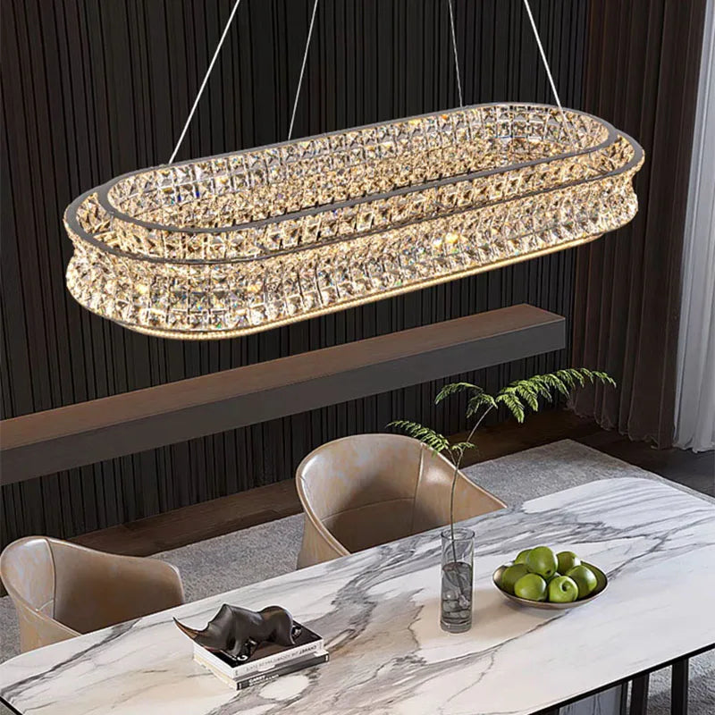 lustre moderne en cristal clair acier inoxydable intensité variable cordon réglable - vue 3 sur 9