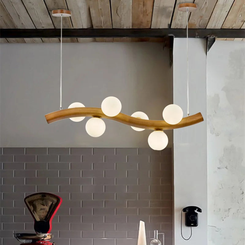 suspension luminaire en bois massif et verre simple