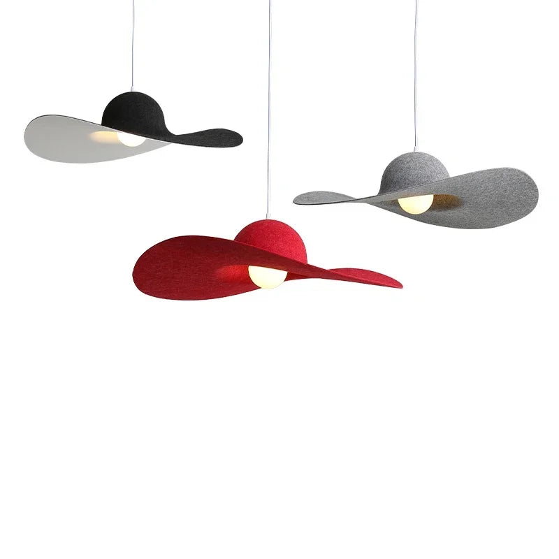 Felt Pendant Lamps Nordic Hat Chandelier Ceiling Hanging Light for Living Dining Room Bedroom - vue 6 sur 12