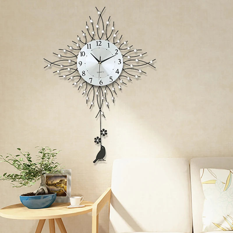 horloge murale à pendule design européen en métal unique - vue 7 sur 19