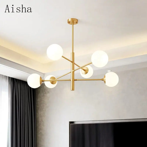 lustre nordique en verre et cuivre design moderne - vue 6 sur 10