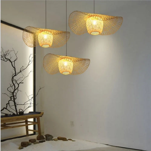 lustre en bambou tissé style japonais pour décoration moderne - vue 3 sur 8